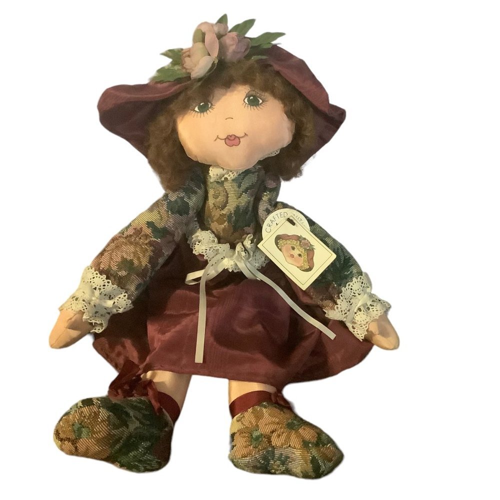 Vtg 1995 Ambrosia Signed Wendy Long Hand Crafted Hand Painted Cloth Doll Curly‎